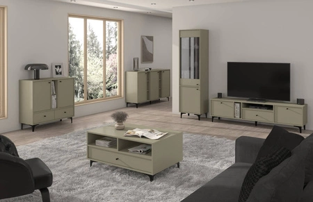 RTV Schrank Kioto I 180 cm Eukalyptus eleganter Schrank in gedeckten Farben dezente schwarze Griffe