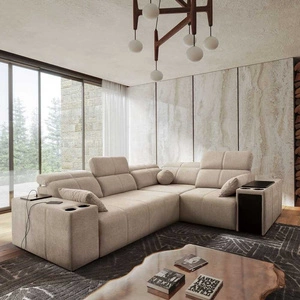 Ecksofa mit Schlaffunktion Tesalia II beige rechte Seite bequemes Ecksofa für Wohnzimmer mit verschiebbarer Rückenlehne Bettzeug Container