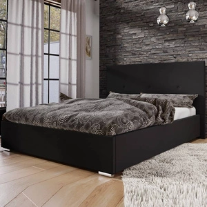 Burgos gepolstertes Bett 160x200 schwarz mit modernem Kopfteil ideal für Schlafzimmer