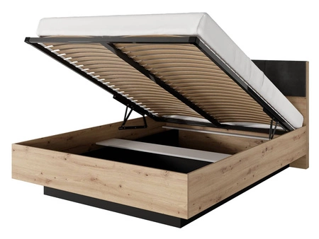 Tipler Bett 160x200 cm mit Bettzeugcontainer Eiche artisan / anthrazit modernes Möbeldesign teilweise gepolstertes Kopfteil