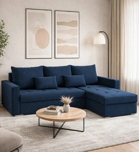 Ecksofa mit Schlaffunktion Fasti Bis dunkelblau Universal-Ecksofa mit Bettkasten Garantie für höchsten Komfort