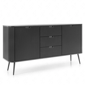 Zoya 168 cm schwarz Kommode elegantes Design ovale Form auf Metallbeinen geschmackvoll geriffelte Front gesetzt