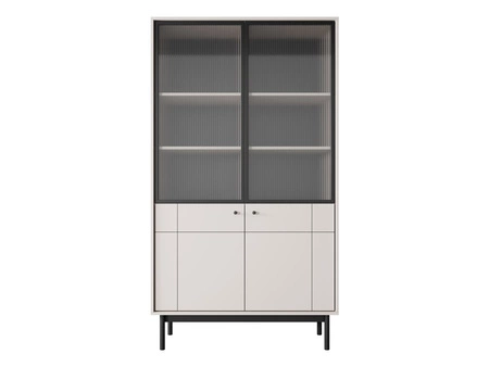 Vitrine Modesta 104 cm beige elegante Vitrine für Wohnzimmer mit minimalistischem Design geriffeltes gehärtetes Glas