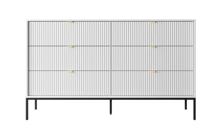 Kommode mit Schubladen Lovro 154 cm weiß modernes Design wird Liebhaber von ausdrucksstarken Interieurs geriffelte Fronten Metallgriffe begeistern