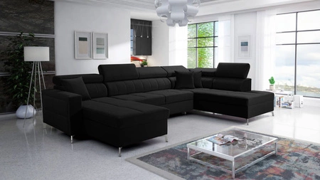 Ecksofa mit Schlaffunktion Nausa VI schwarz linke Seite stilvolles Ecksofa für Wohnzimmer mit komfortabler Verarbeitung weichen Samtstoff