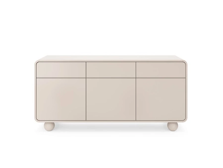 Kommode mit Schubladen Bion 160 cm beige stylische Kommode für Wohnzimmer Designer runde Form originelle Beine in Form von Kugeln