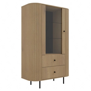 Vitrine Ovalio 97 cm Eiche cremona stilvolles Design sicheres gehärtetes Glas ovale Vitrine mit dekorativer Fräsung