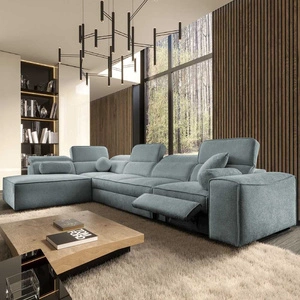 Ecksofa mit Schlaffunktion Viano XI Lux grau-blau Design-Ecksofa links mit ausziehbarem Fußteil und Bettzeugstaufach