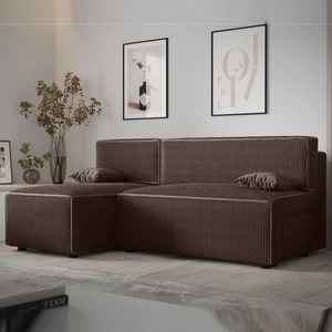 Ecksofa mit Schlaffunktion Brandon brauner linksseitiger dreidimensionaler Stoff mit ausdrucksstarkem Streifen-Bettkasten