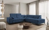 Ecksofa mit Schlaffunktion Penejos IX blau rechtsseitig stilvolles Ecksofa mit Bettzeugcontainern komfortable verstellbare Kopfstützen