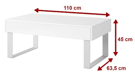 Apulia Couchtisch 100 cm weiß mit Schublade einzigartiges Design einfache Konstruktion auslaufsichere Platte