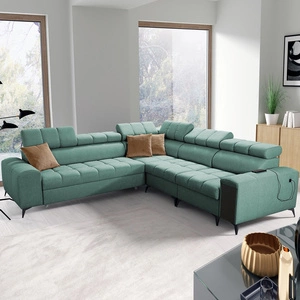 Ecksofa mit Schlaffunktion Bolmso III mint rechts Ecksofa mit Bettzeugcontainer Vollauszug in der Seite des Möbels