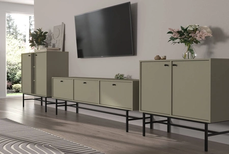 Möbel Kioto III Eukalyptus stilvolles Design Wohnzimmer Möbel elegante Möbel auf einem schwarzen Rahmen unterstützt subtile Griffe