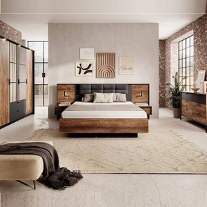 Schlafzimmermöbel-Set Dover Kastanie / Anthrazit Original-Design Schlafzimmermöbel-Set Metall-Accessoires solide Verarbeitung 