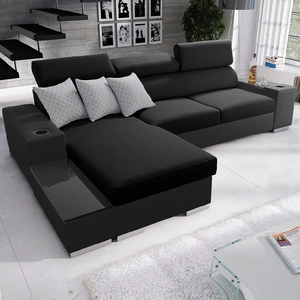 Ecksofa mit Schlaffunktion Provo schwarz links Ecksofa mit Bettzeugablage und Funktionsauszug