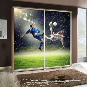 Artistino 205 cm Schiebeschrank mit Fußballspielergrafik Schrankkorpus in Eiche catania aus 22 mm starker Platte