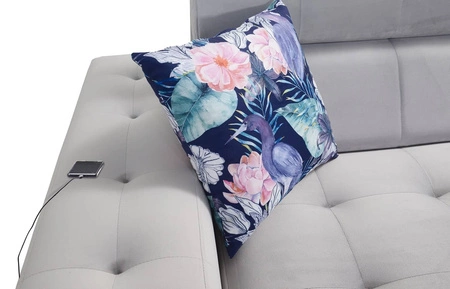 Ecksofa mit Schlaffunktion Hampton VII beige rechtsseitiges Ecksofa für Zimmer aus Samtstoff mit glatter Oberfläche