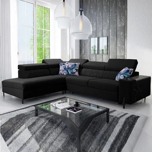 Ecksofa mit Schlaffunktion Belvi III schwarz links bequemes und elegantes Ecksofa für das Wohnzimmer mit praktischem Stauraum an der Seite