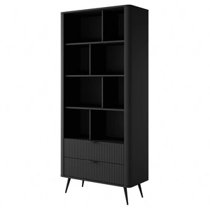 Lante 88 cm schwarz elegantes bücherregal mit schubladen designer rillen an den fronten metall kante griffe