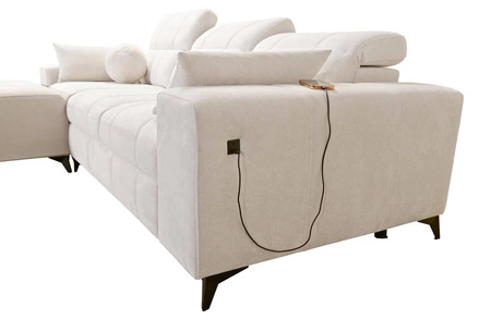 Ecksofa mit Schlaffunktion Penejos olive links elegantes Ecksofa mit Bettzeugablage bequem verstellbare Kopfstützen