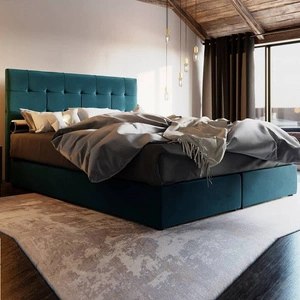 Boxspringbett Widnes 160x200 türkis Bett im modernen skandinavischen Stil mit markantem Kopfteil