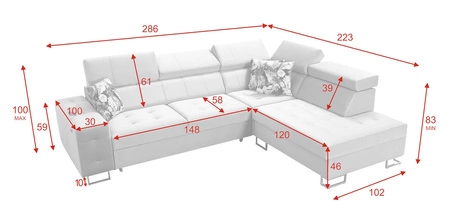 Ecksofa mit Schlaffunktion Hampton VII kastanienbraun rechte Ecke Sofa für den Raum aus Samt Stoff mit einer glatten Oberfläche