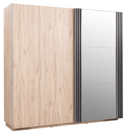 Möbelset für Schlafzimmer Estan Eiche hell / anthrazit Zeitloses Design Schlafzimmermöbel-Set geräumiger Schiebeschrank mit Spiegel