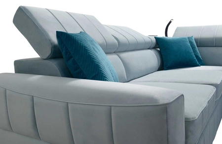 Ecksofa mit Schlaffunktion Rava IV navy blue velvet right-hand corner sofa comfort for everyday lounging container for bedding