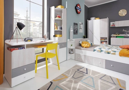 Bücherregal Arona 45 cm weiß / Eiche wilton weiß / grau ideal für das Jugendzimmer sehr brauchbar hat einen modernen Look