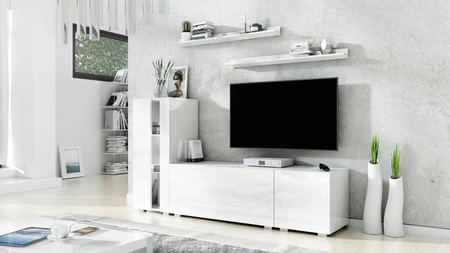 Oropos weiß / weiß glänzend universelle und stilvolle Schrankwand für das Wohnzimmer einfache Elemente, die in jedes Interieur passen