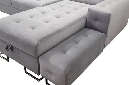 Ecksofa mit Schlaffunktion Hampton beige rechte Ecke stilvolle Steppung auf dem Sitz weicher Polsterstoff Ecksofa mit Verlängerung