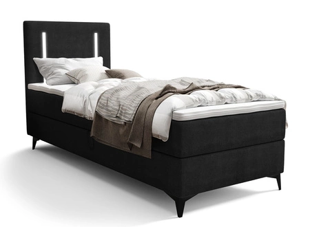Boxspringbett Norco 90x200 schwarz stilvolles Bett mit Bettzeug Lagerung Beleuchtung im Kopfteil fügt eine einzigartige Note