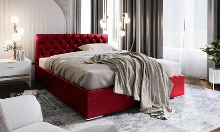 Polsterbett Alvorada 140x200 dunkelrot Bett mit Staukasten im modernen skandinavischen Stil mit gestepptem Kopfteil