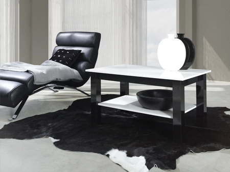 Couchtisch Pennsylvania T25 102 cm weiß glänzend / schwarz glänzend modernes Design Kante des Couchtisches mit Spezialfurnier verarbeitet