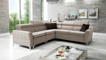 Ecksofa mit Schlaffunktion Rava IV hellbeige Linkshänder Samt Komfort bei der täglichen Erholung Container für Bettzeug