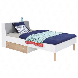 Bett mit Schublade Beja 90x200 cm weiß / Eiche artisan / grau ideal für Kinderzimmer und Jugendzimmer Stauraum im Kopfteil