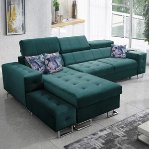 Ecksofa mit Schlaffunktion Hampton sea links stilvolle Steppung auf der Sitzfläche weicher Polsterstoff Ecksofa mit Verlängerung