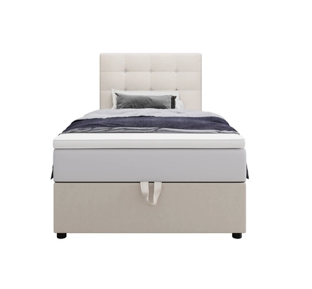 Boxspringbett Kingston 100x200 beige Bett im modernen skandinavischen Stil mit gepolstertem Kopfteil mit Kristallen Bett mit Staukasten