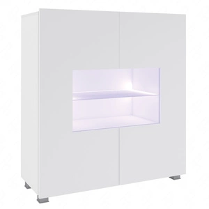 Kommode Apulia 100 cm mit Glasfront Weißer Glanz Minimalistisches Design Stilvolle Kommode für das Wohnzimmer Einfache Form, die sich in jedes Interieur einfügt