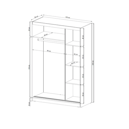 Schiebeschrank Miko II 130 cm weiß moderne Garderobe ideal für ein Ankleidezimmer Schlafzimmer oder Flur