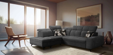 Ecksofa mit Schlaffunktion Buffalo VII gafit linke Seite stilvolles Ecksofa mit Bettzeugcontainer Velourstoff
