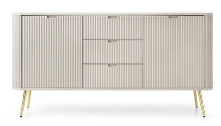 Zoya 168 cm beige Kommode elegantes Design ovale Form auf goldenen Beinen geschmackvoll geriffelte Front gesetzt