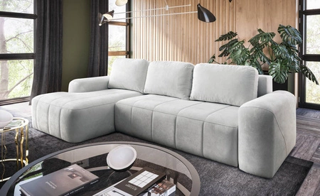 Ecksofa mit Schlaffunktion Bovec ecru links stilvolles Ecksofa mit ergonomischer Form hydrophobem Stoff