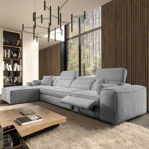 Ecksofa mit Schlaffunktion Viano XII Lux hellgrau linkshändiges Designer-Ecksofa für das Wohnzimmer mit komfortablem ausziehbarem Fußteil