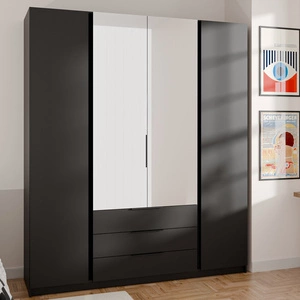 Spiegelgarderobe Kastano III 200 cm schwarz stilvolles Garderobendesign für Schlafzimmer Metallkantengriffe