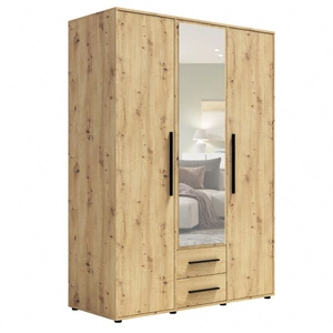 Spiegelschrank Maxione 150 cm Eiche handwerklich funktionaler Kleiderschrank für ein Schlafzimmer Jugendzimmer oder Flur mit Schubladen bereichert