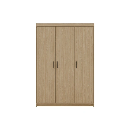 Kleiderschrank Rene 133 cm Eiche geölt Stilvoller Schlafzimmerschrank mit schlichtem klassischem Design Kontrastreiche schwarze Griffe