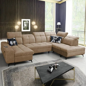 Ecksofa mit Schlaffunktion Buffalo VI dunkelbeige links funktionelles und stilvolles Ecksofa mit Bettzeugcontainern