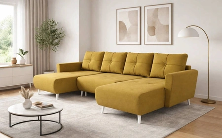 Ecksofa mit Schlaffunktion Felicie U Senfgelb stilvolles und elegantes Ecksofa das zu den skandinavischen Stilrichtungen passt