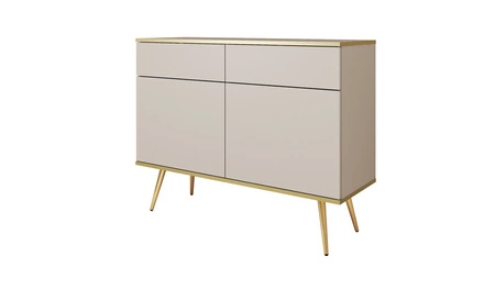 Schubladenkommode Luxury 107 cm beige modernes Design Kommode für Wohnzimmer Körper mit Gold trim hohe Metallbeine gekrönt
